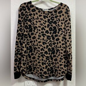 Pink Clover Abby Button Back Leopard Knit Top